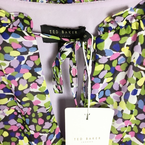 NWT TED  BAKER US Karliie Abstract Floral Confetti Dot Tiered Mini Dress 2XL 6 - Picture 4 of 11